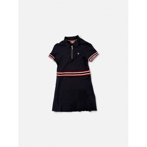FILA Γυναικείο Μαύρο Polo Φόρεμα με Φερμουάρ και Ριγέ Λεπτομέρειες